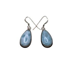 Vintage Genuine Larimar Teardrop Dangle Earrings 925 Sterling Silver Ear Wires